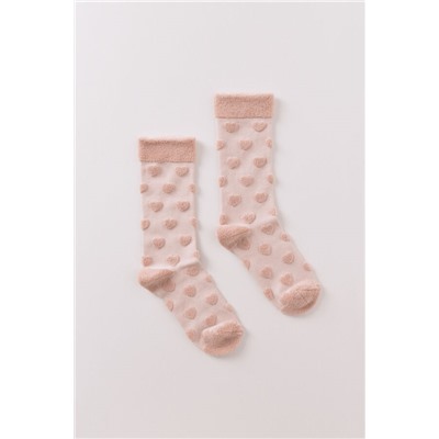 Calcetines largos gris corazones relieve