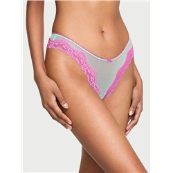 Tease Mesh Lace-Trim High-Leg Thong Panty