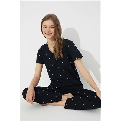 Siyah İnci Siyah Kısa Kollu Pamuklu Pijama Takımı 7612