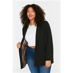Trendyol Curve Siyah Leopar Astar Detaylı Blazer Dokuma Ceket TBBSS22CE0195