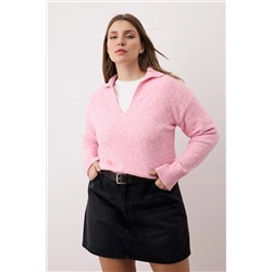 Pembe Polo Yaka Yumuşak Hissiyatlı Triko Kazak TBBAW26AN00024