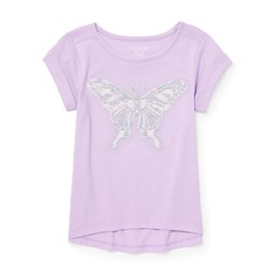 Girls Short Rolled Sleeve Flip Sequin Graphic Top