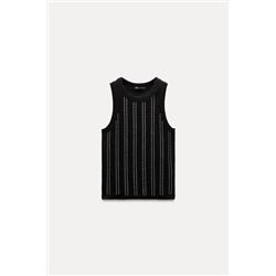 SLEEVELESS RIBBED T-SHIRT WITH RHINESTONES