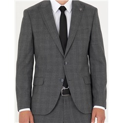 Füme Ekose Yün Karışımlı Ekstra Slim Fit Takım Elbise