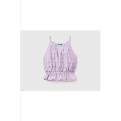 United Colors of BenettonKız Çocuk Lila Beli Lastikli Kuş Gözlü Bluz Mix