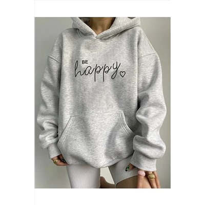 NEW MODABe Happy Baskılı Kapüşönlü Sweatshirt