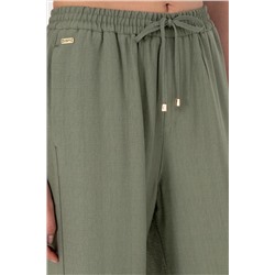 Kadın Koyu Haki Loose Relax Fit Kanvas Pantolon