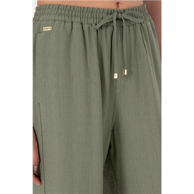 Kadın Koyu Haki Loose Relax Fit Kanvas Pantolon
