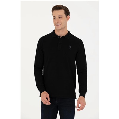 Erkek Siyah Basic Polo Yaka Sweatshirt