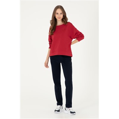 Kadın Kırmızı Basic Bisiklet Yaka Sweatshirt