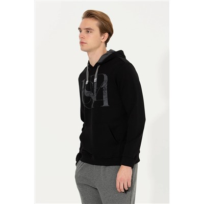 Erkek Siyah Kapüşonlu Sweatshirt