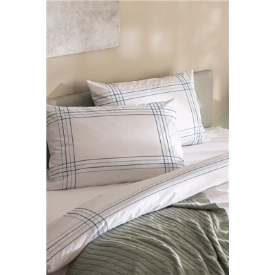 Holly King Size %100 Pamuk Nevresim Takımı - Beyaz/Turkuaz