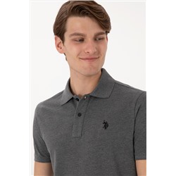 Erkek Slim Fit Polo Yaka Antrasit Melanj Basic Tişört