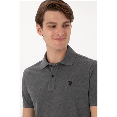 Erkek Slim Fit Polo Yaka Antrasit Melanj Basic Tişört