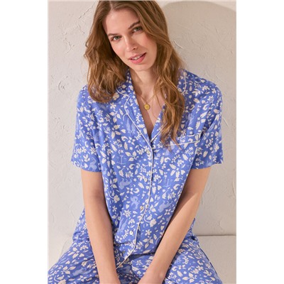 Pijama camisero largo print flores azul