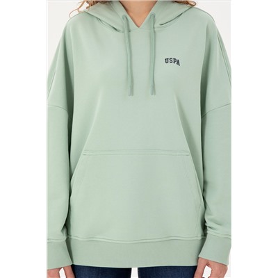 Kadın Su Yeşili Kapüşonlu Basic Sweatshirt