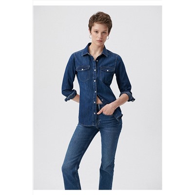 MaviIsabel Koyu Jean Gömlek Slim Fit / Dar Kesim 1257129906