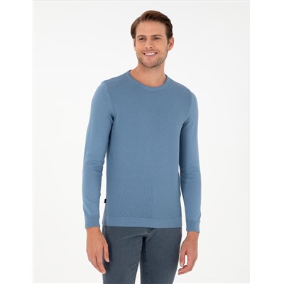 Koyu Mavi Slim Fit Bisiklet Yaka Triko Kazak
