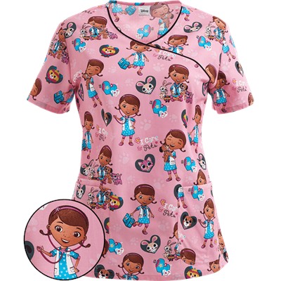 Cherokee Tooniforms Scrubs I Care For Pets Print Top