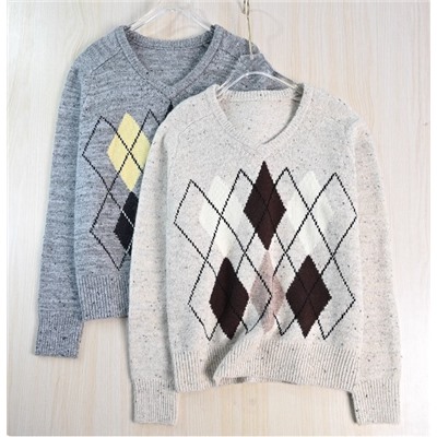 Свитер из шерстяной смеси с цветочным узором и ромбовидными полосками MO&C*o ОРИГИНАЛ!