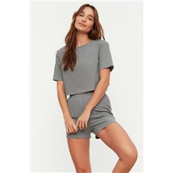 TRENDYOLMİLLA Gri Fitilli Örme Pijama Takımı THMSS21PT1101