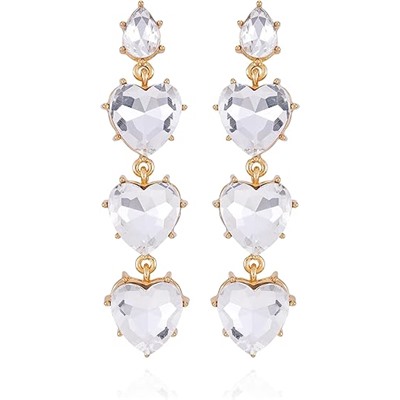 GUESS Goldtone Clear Glass Stone Heart Dangle Earrings