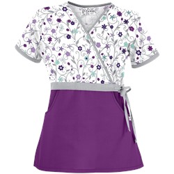 UA Flower Patch White Mock Wrap Scrub Top