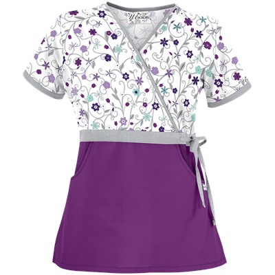 UA Flower Patch White Mock Wrap Scrub Top