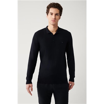 Lacivert 3 Düğmeli Polo Yaka Regular Fit Standart Kesim Triko Kazak