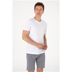 Erkek Regular Fit Bisiklet Yaka Beyaz Basic Tişört