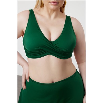 Zümrüt Yeşili Derin V Büzgülü Büyük Beden Bikini Üstü TBBSS23CT00011