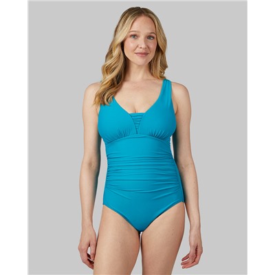 WOMEN'S RUCHED PLUNGE ONE PIECE SWIMSUIT