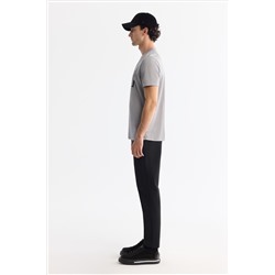 Gri Bisiklet Yaka Baskılı Elastan T-Shirt