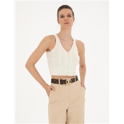 Beyaz Crop Top Triko Bluz