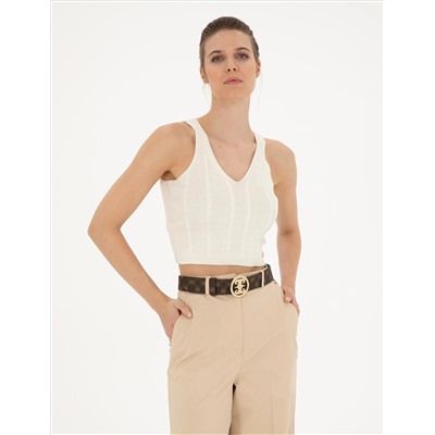 Beyaz Crop Top Triko Bluz