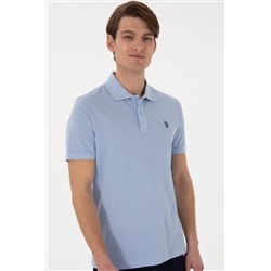 Erkek Slim Fit Polo Yaka Açık Mavi Basic Tişört