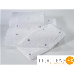 1018G11181100 Полотенце Soft cotton LOVE белый-голубой 75X150