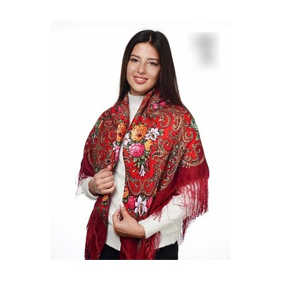 Платок женский с павлопосадским рисунком (120*120 см.) арт. 259197