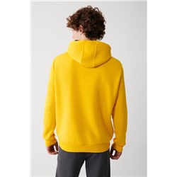 Sarı Kapüşonlu Yaka İçi Polarlı 3 İplik Pamuklu Regular Fit Standart Kesim Unisex Sweatshirt