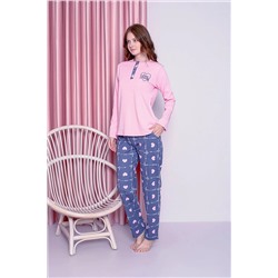 AHENGİM Kadın Pijama Takımı Genç Interlok Kalpli Ekose Pamuklu Mevsimlik W20372246 1-2-10001188