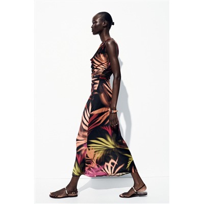 PRINTED MIDI DRESS WITH APPLIQUÉ