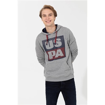 Erkek Gri Melanj Kapüşonlu Sweatshirt