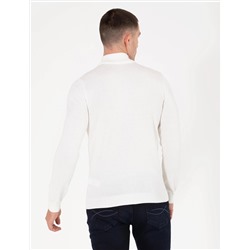 Ekru Slim Fit Yarım Balıkçı Basic Triko Kazak