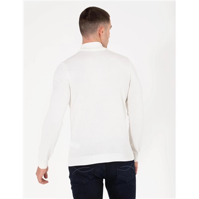 Ekru Slim Fit Yarım Balıkçı Basic Triko Kazak