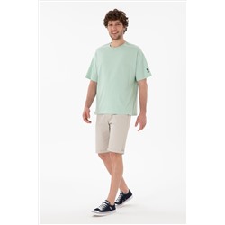 Erkek Oversize Fit Bisiklet Yaka Su Yeşili Tişört