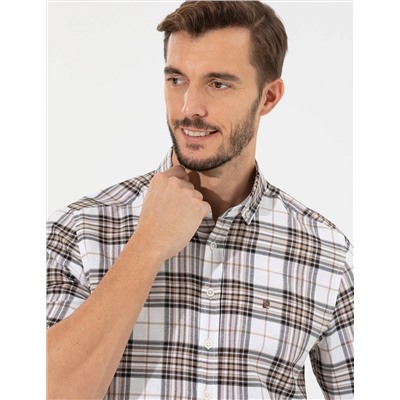 Kahverengi Slim Fit Uzun Kollu Gömlek