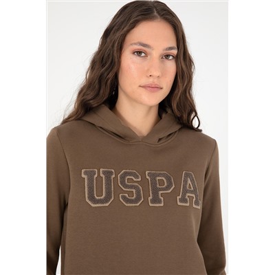 Kadın Haki Basic Kapüşonlu Sweatshirt
