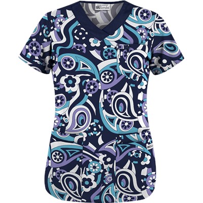 UA Paisley Showers Dark Lilac Scrub Top