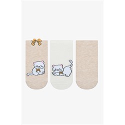 Penti, Bowtie Cat Bej Beyaz 3lü Patik Çorap