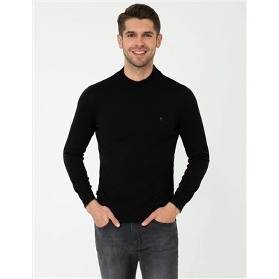 Siyah Slim Fit Yarım Balıkçı Basic Triko Kazak